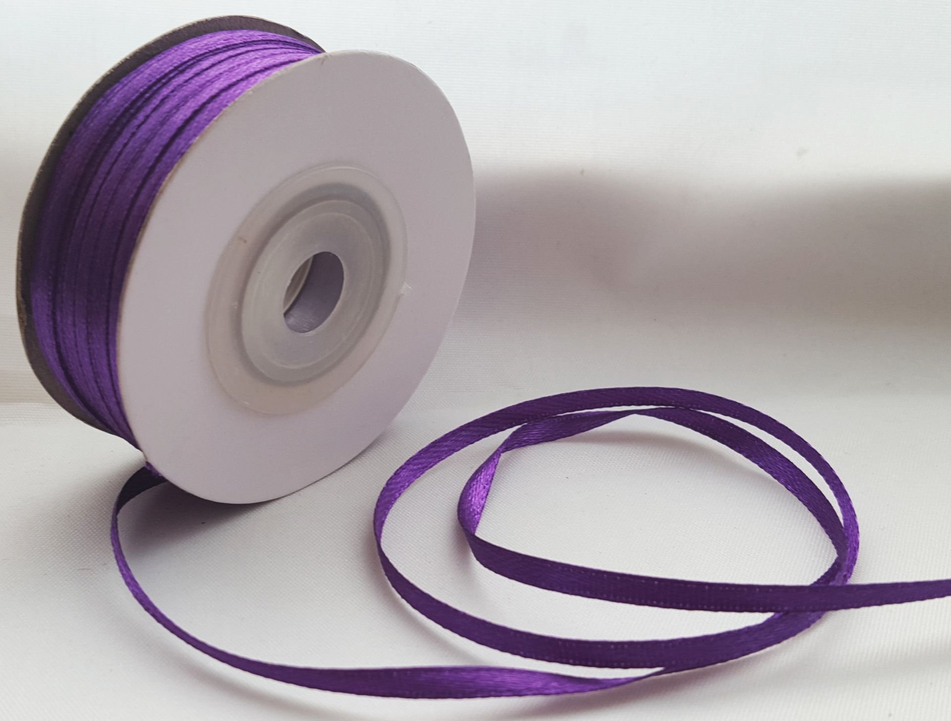 single roll of Purple Double faced Satin Ribbon 3mm, 10mm, 16mm, 25mm widths (3mm x 50M)