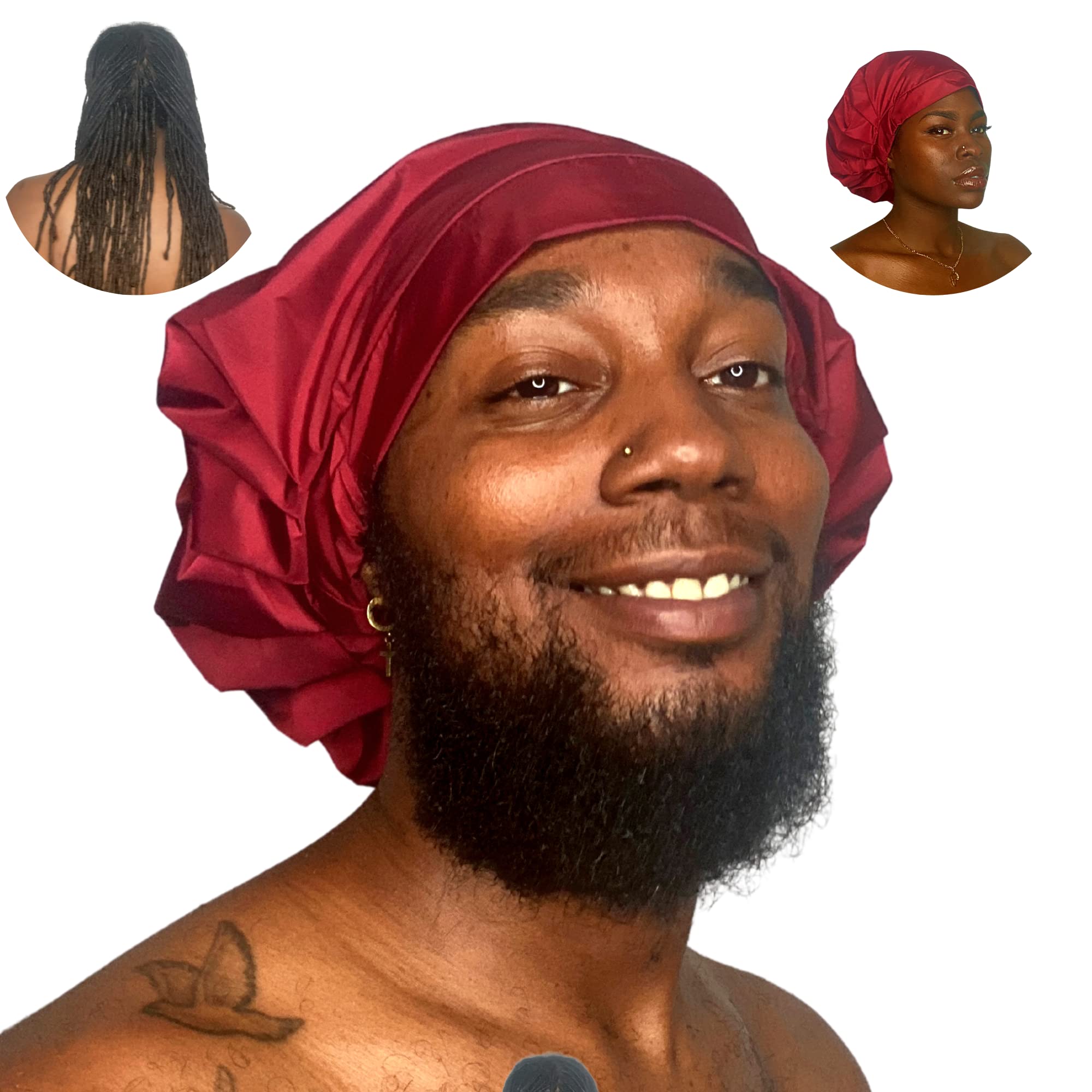 TTAT Shower Cap Extra Large for Men & Women With Braids, Locs, Afro, Coily, and Long Hair, Waterproof, Washable, Reusable & Adjustable, Great for Home, Spa, Self Care, Hotel & Salon (Maroon)