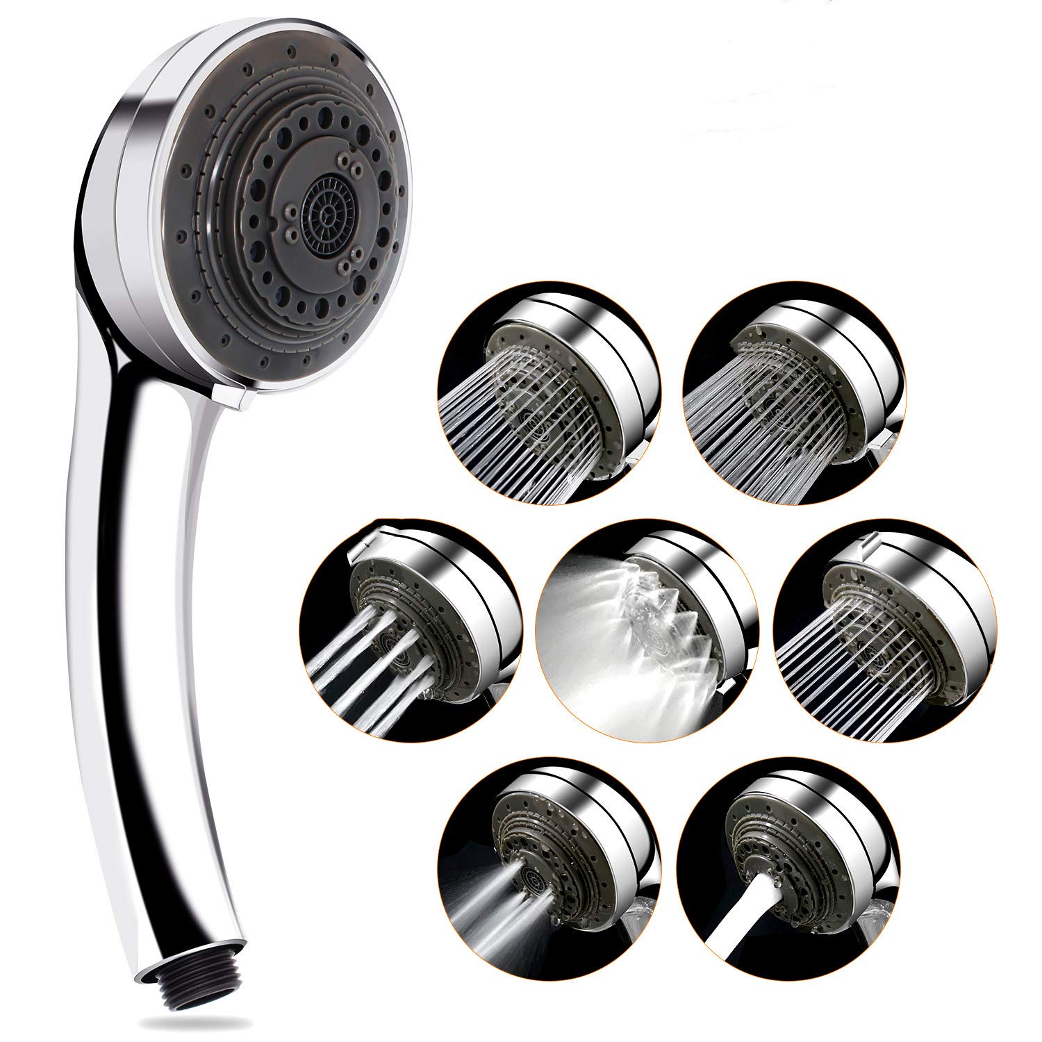 Seven Mode Multifunctional Handheld Shower Head, Adjustable High Pressure Shower Heads, Universal Interface(No Hose)