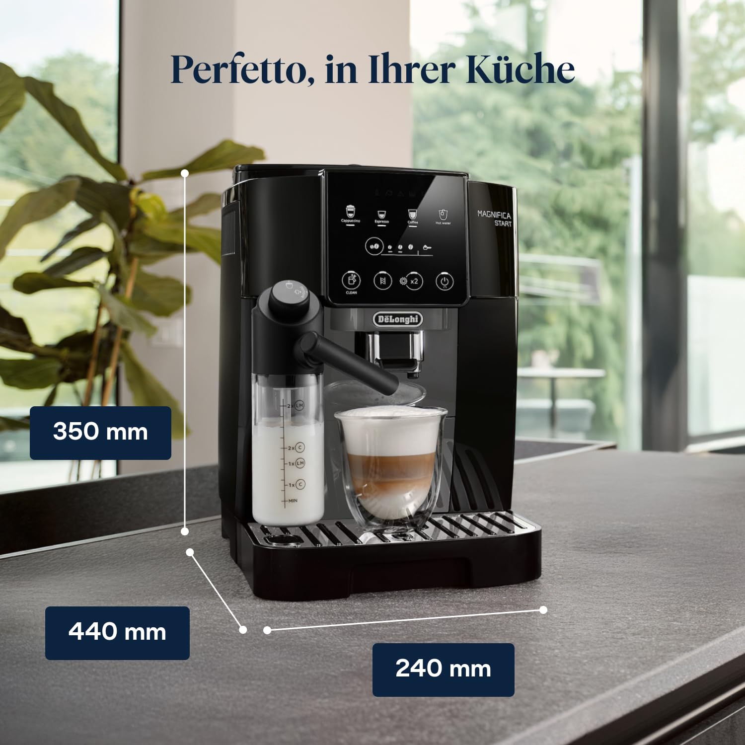 De'Longhi Magnifica Start - Perfetto Kaffeevollautomat mit LatteCrema-Milchaufschäumer, 4 One-Touch-Getränke, Cappuccino Kaffeemaschine, Soft-Touch-Bedienfeld, Schwarz-Grau (ECAM222.60.BG) 7