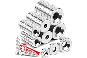 MIKEDE 36pcs Heavy Duty Rare Earth Magnets - 3 Sizes, Neodymium Disc Magnets with Hole for Locker, Tool Storage, DIY, Crafts (Screws Included)