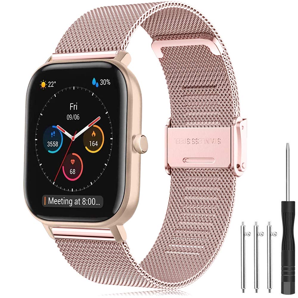 Strap for Amazfit GTS Watch Strap, 20mm Stainless Steel Watch Band Metal Straps for Amazfit GTS 4 Mini, Amazfit GTS 4, Amazfit GTS 3, Amazfit GTS 2, Amazfit GTR 42mm, Amazfit Bip, Amazfit Bip U