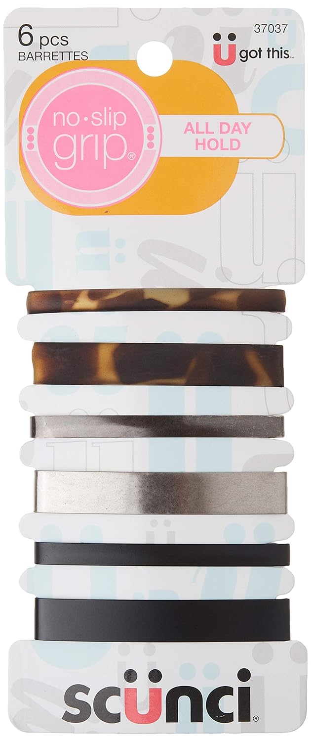 Scunci No-slip Grip Stay Tight Barrettes, 6 Count, Colors May Vary : Hair Barrettes : Beauty