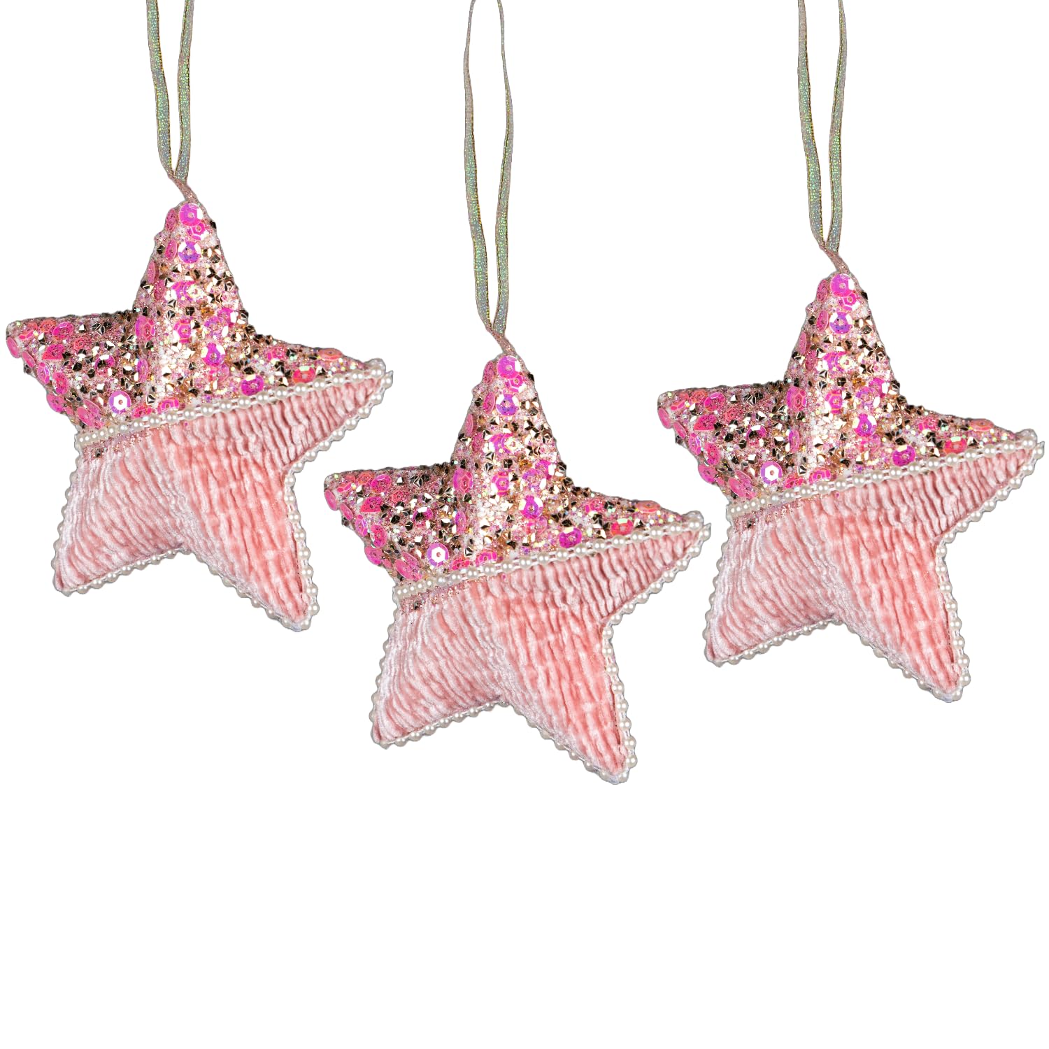 3Pcs Baby Pink Star 12cm - Christmas Tree Hanging Decorations Festive Decorative Ornaments Fairy Tale Themed Xmas Tree Pendant