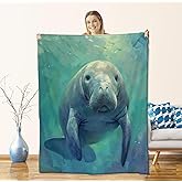 Manatee Blanket for Kids Adults, Flannel Manatee Blankets Gifts, Underwater Sea Cow Throw Blanket for Sofa Couch Bed Living Room Soft Warm Cozy Manatee Decor 60" x 50"