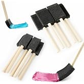 12 Pcs Foam Paint Brushes Set, 1" & 1.5", for Painting, Staining, Varnish | Wooden Handle, Dense Foam Sponge, Lightweight, Wa