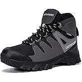 KEFUWU Men's Hiking Boots Waterproof Non-Slip Leather Mid Top Ankle Boot Lightweight Hiker Breathable Trekking Boot