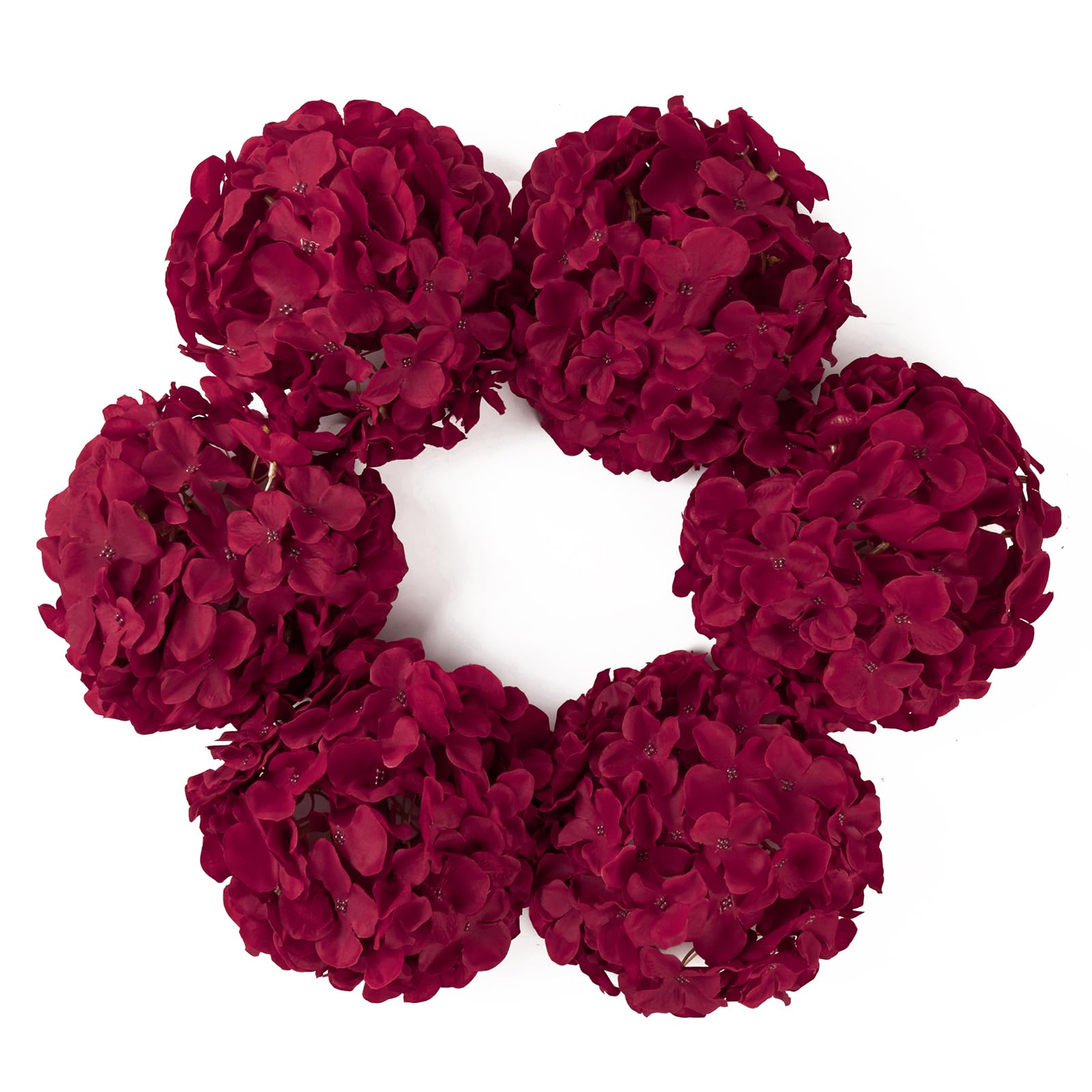 DuHouse 8.7" Silk Hydrangea Flower Heads with Stems Fake Hydrangeas Flowers for DIY Wedding Centerpiece Home Decor,Pack of 6(Fiery Red)