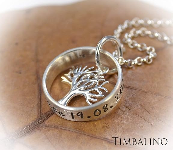 925 Silber Lebensbaumanhänger Ring Anhänger inklusive Gravur auf Aussenseite, Stammbaumkette