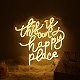 This is our happy place Neon Sign for Wall Decor White Neon Sign for Girl Bedroom Decor LED Neon Light Up Sign for Room Decor Led Sign for Couple Bedroom Decor Gifts Wedding decor