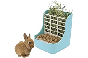 COPFEU 2 in 1 Food Hay Feeder for Guinea Pig, Rabbit Feeder, Indoor Hay Feeder for Guinea Pig, Rabbit, Chinchilla, Feed Bowls Use for Grass & Food (Blue)