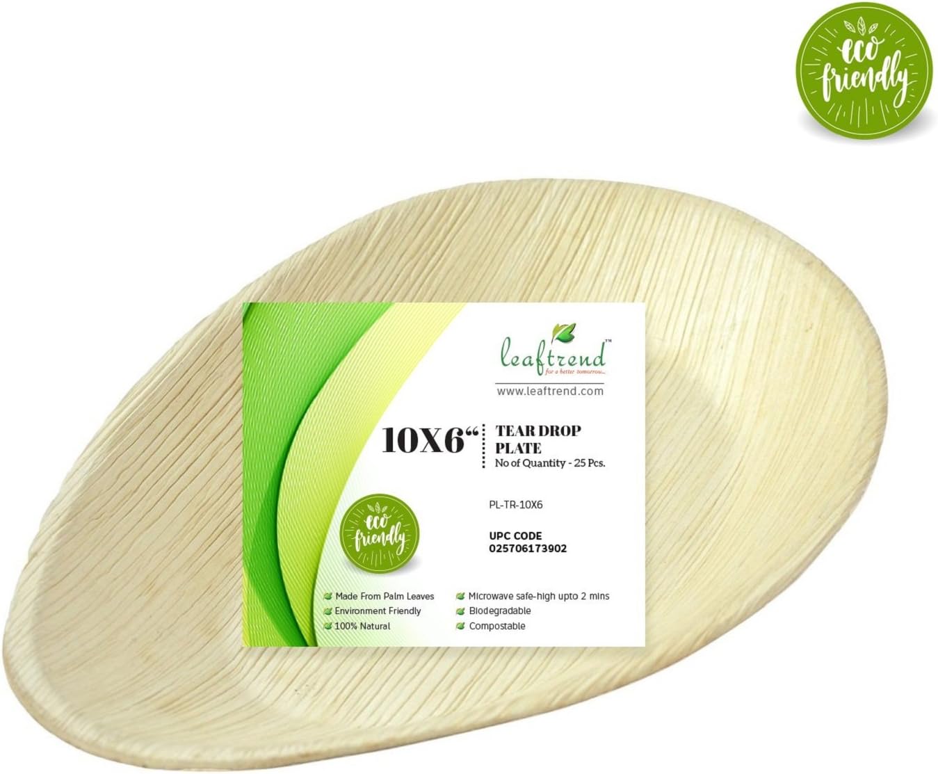 Leaftrend - Ecofriendly disposable palm leaf plates, wedding and party plates - 10X6 Inch Tear Drop plate -25 PCS
