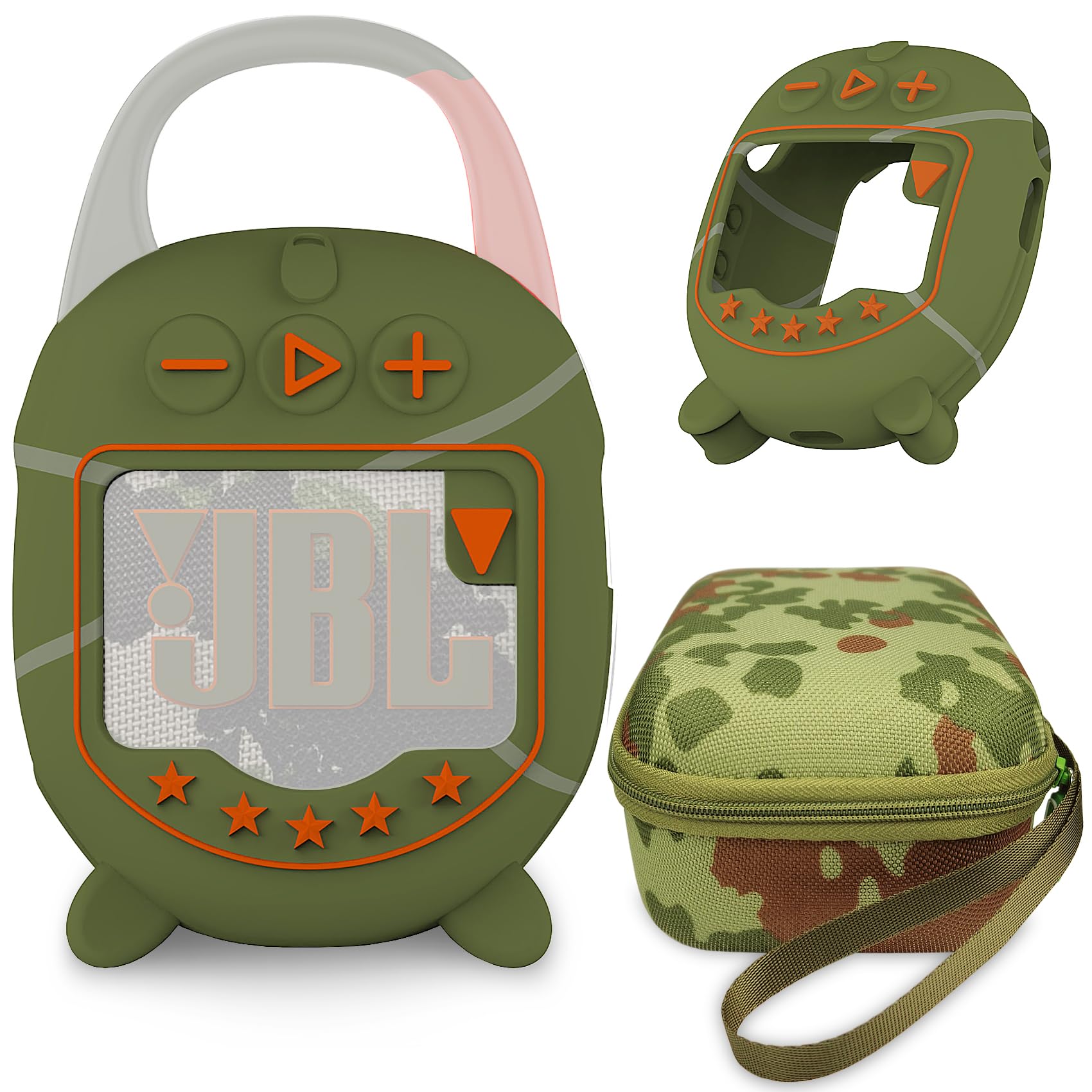 Photo 1 of JCHPINE Hard Case and Silicone Cover for JBL Clip 5 Ultra Portable Bluetooth Speaker Accessories, Soft Silicone Case for JBL Clip 5 Speaker Stand Up Holder (Squad)