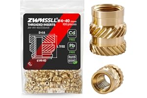 ZWMSSLL #4-40 Heat Set Threaded Inserts,100 Pieces 4-40x7/32x4.6-Inches Brass Heat Set Insert for Plastic Parts,UNC knurled Nuts,Insert by Heat into 3D Printing Components