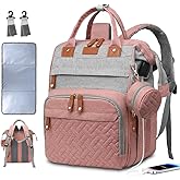SHITIESHOU Diaper Bag Backpack Baby Bag for Mom Dad with Changing Pad, 19 Pockets, Large Waterproof Travel Baby Girl Boy Toddle Diaper Bag with Insulated Pocket, Baby Shower Gifts, Pink Grey