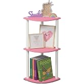 Furinno TURN-N-TUBE Corner Shelf, 3-Tier Corner Bookshelf, Display Storage Shelves with Open Shelves, for Organization and Storage, Living Room, Home Office, Garage, Pink