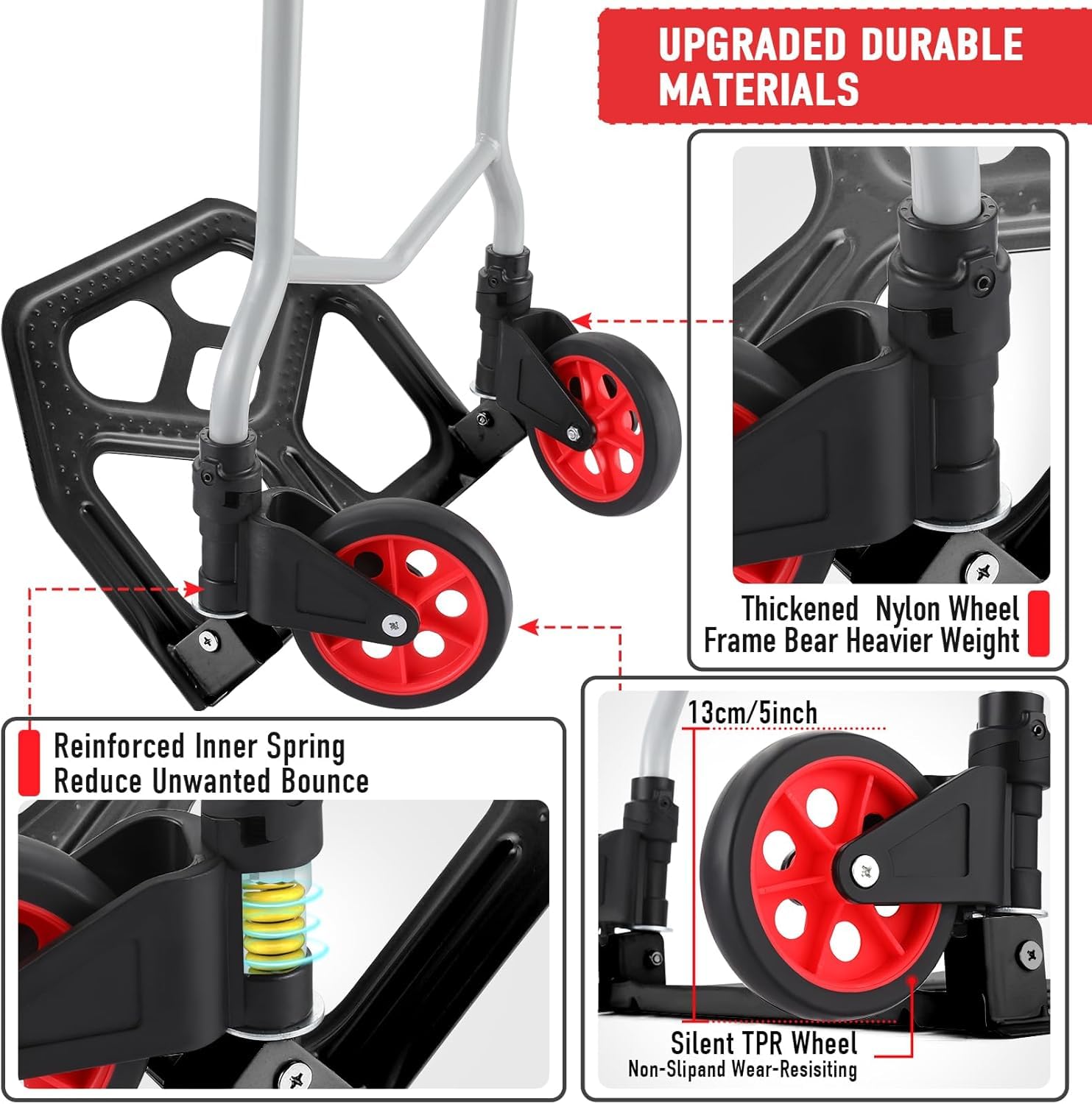 Nictemaw Carrello pieghevole in alluminio, manico telescopico 100 cm, uso industriale e domestico, capacità 100 kg, nero