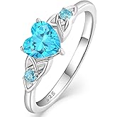 Vesitim Celtic Knot Rings for Women 925 Sterling Silver Solitaire Ring Wedding Engagement Band Heart Birthstone Jewelry Size 5-10