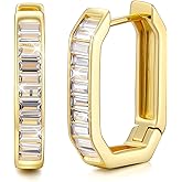 Gold Hoop Earrings for Women 14K Gold Hoop Earrings for Women Square Hoops Earring for Womens Dazzling Square Cubic Zirconia Gold U Shape Huggie Rectangle Hoop Earring 20mm