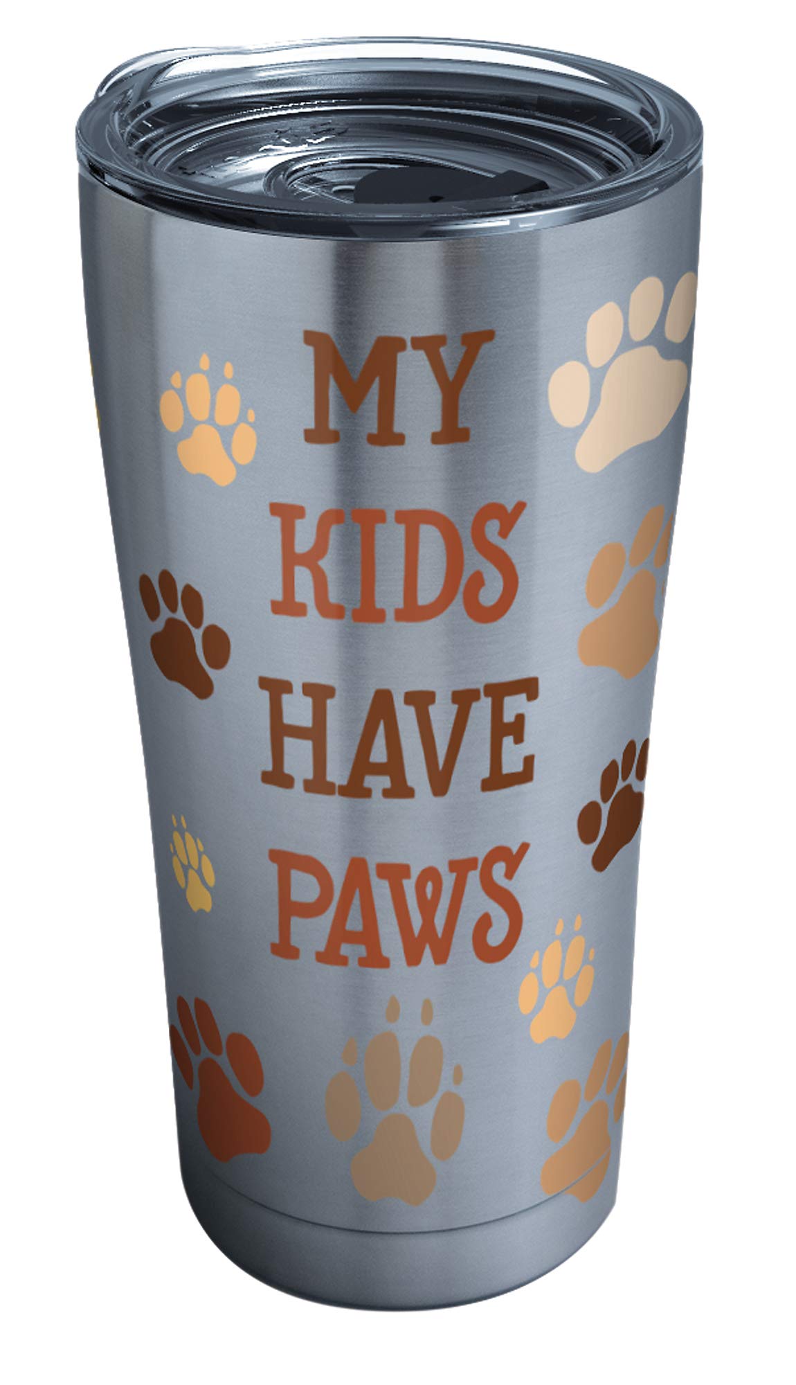 Tervis My Kids Have Paws Stainless Steel Tumbler with Clear and Black Hammer Lid 20oz, Silver