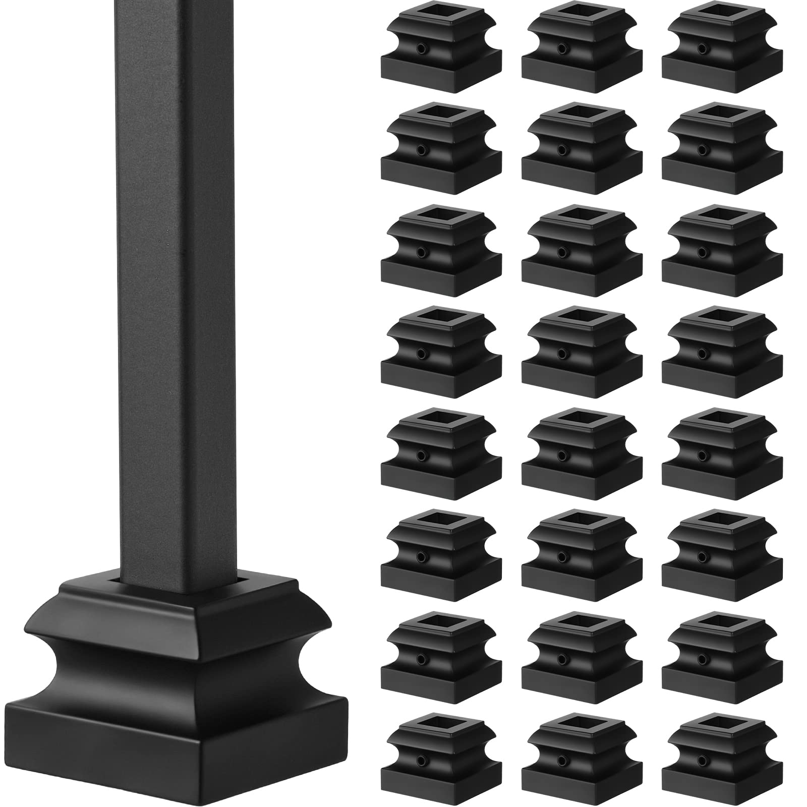 Photo 1 of Funrous 24 Pcs Iron Baluster Shoes Stair Flat Shoe with Screw for 1/2 Inch Square Scroll Basket Twist Knuckle Staircase Balusters Metal Spindle Railing, Satin Black