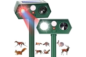 JAHY2TECH 2025 Solar Ultrasonic Racoon Fortress Pro, Deer Cat Repellent Devices Animal Repeller Squirrel Rabbit Deterrent Outdoor with Motion Sensor&Flash Light to Scare Dog Skunk Out of Garden Yard(2Pack)