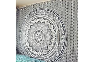 Popular Handicrafts Tapestry Wall Hanging Hippie Ombre Mandala Bohemian Hippy Psychedelic Design Indian Tapestries Bedspread 54 x 82 Inches (140cm x 210cm) Black Grey