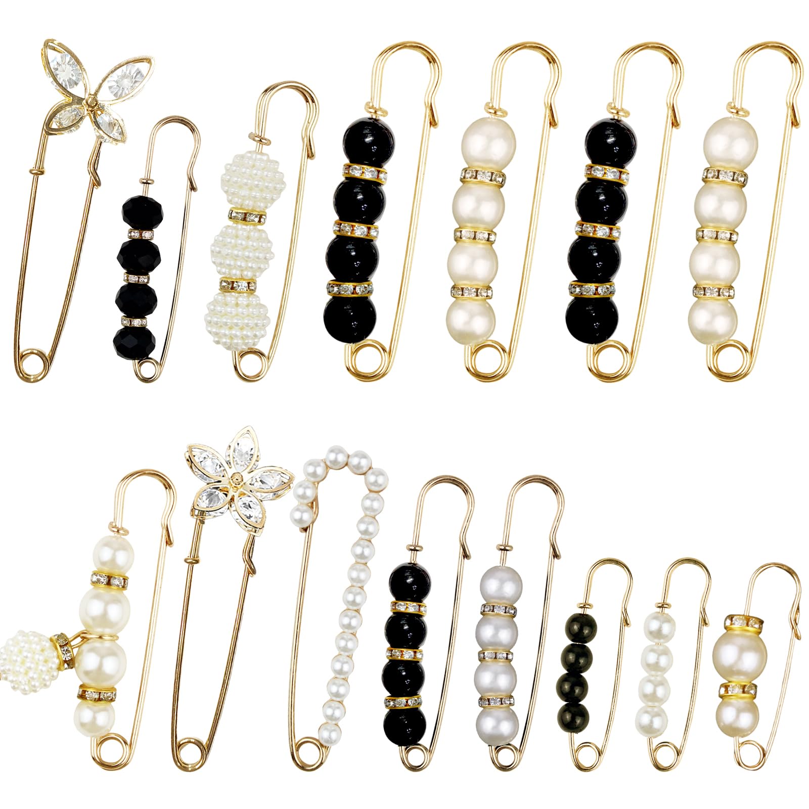 Photo 1 of 15 Pieces Pearl Brooch Safety Pins, Pant Waist Tightener Pins for Clothes Sweater Shawl Collar Dress Cardigan Shirt Jeans Decoration Accessories for Women Girls