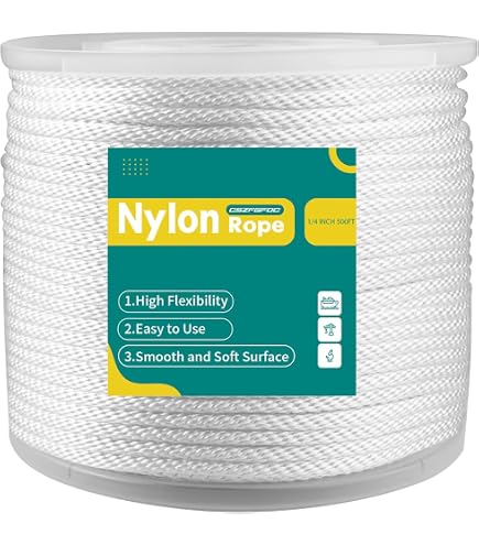 GOLBERG G Twisted Polypropylene Rope (1/4 Inch, White, 50 Feet) Floating Polypro Cord, Ropes