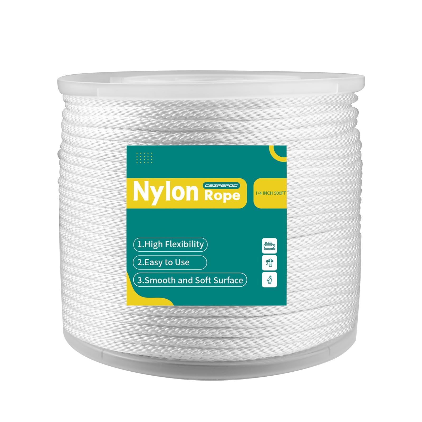 Photo 1 of 1/4 Inch Nylon Rope 500 Ft Solid Braid High UV and Abrasion Resistance, Multipurpose Tightly Braided Rope, Clothes Line, Flag Line, Marine and Outdoor Twine, Ideal for Indoor and Outdoor Applications