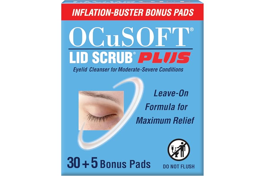 OCuSOFT Lid Scrub PLUS 35 – Pre-Moistened Leave-On Eyelid Wipes for Moderate to Severe Conditions – Moisturizing Eyelid Cleanser for Maximum Relief – 35 Count
