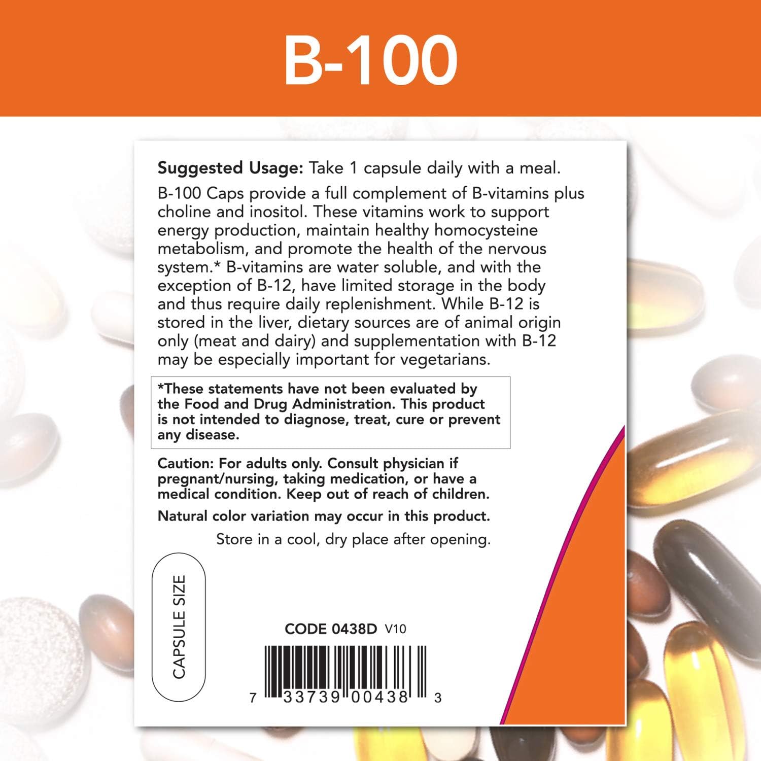 NOW Supplements, Vitamin B-100, Energy Production*, Nervous System Health*, 250 Veg Capsules: Health & Personal Care