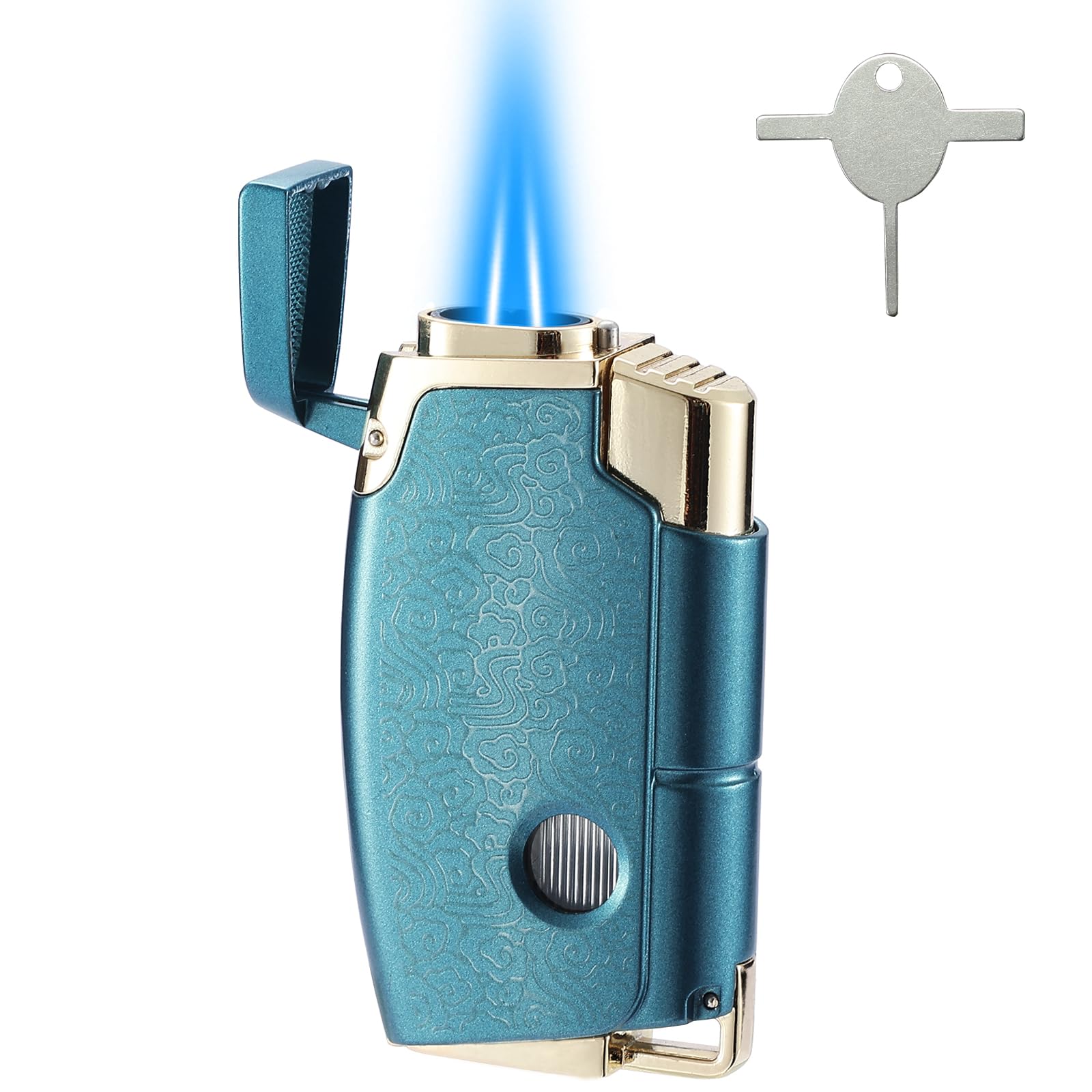 Photo 1 of Double Torch Butane Lighter with Punch, Jet Windproof Lighter with Keyhole, Refillable and Adjustable, Great Gift for Men and Women, Sold Without Butane(Blue)
