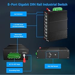 Lynxcel 8 Port Gigabit DIN-Rail Industrial Ethernet