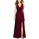 WOOSEA Women Sleeveless Deep V Neck Split Loose Sexy Plain Long Maxi Casual Dress