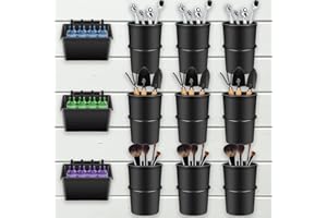 Gandeer 12 Pcs Slatwall Cups Slatwall Bins Set 3 Slatwall Cups with Hooks Loops 9 Slatwall Bins SlatWall Accessories Slatwall Wall Organizer for Garage Craft Workshop Office Storage Workbench