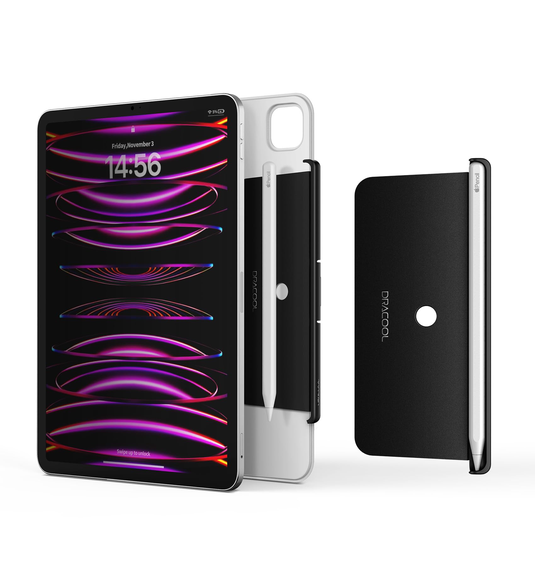 Dracool for Apple Pencil Pro/Apple Pencil 2nd Generation Pencil Holder Compatible with Magic Keyboard, Smart Folio, and Other Magnetic Cases for iPad Pencil Case 6.53 inch - Black