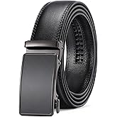SENDEFN Men's Leather Belt Automatic Ratchet Buckle Slide Belt for Dress Casual Trim to Fit with Gift Box