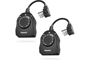 Flexoria Outdoor Timer Outlet Waterproof, Dusk to Dawn Light Sensor Timer, 2 Grounded Electrical Outlets for Christmas Lights, 15A/1875W, ETL Listed (2 Packs)