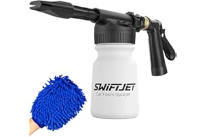 SwiftJet Car Wash Foam Gun + Microfiber Wash Mitt - Works with Any Soap - Garden Hose Car Foam Sprayer - Foam Cannon Car Wash Kit - Car Accessories Foam Blaster (Black Foam Gun with Mitt)