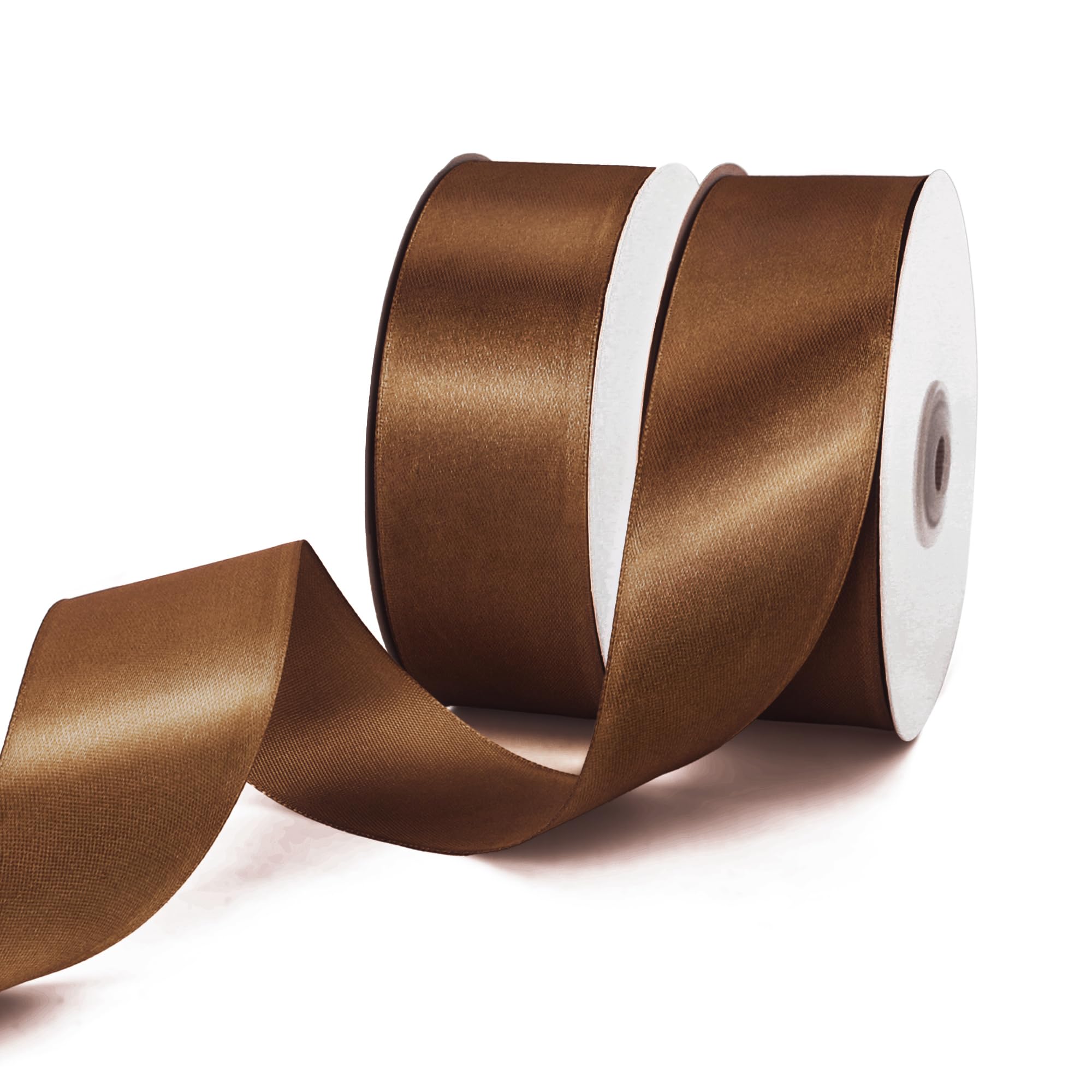 Photo 1 of 100 Yards 1 1/2 Inch Chocolate Brown Ribbon for Gift Warpping Single Face Polyester Solid Craft Fabric Ribbon for Handmade Roses Floral Bouquets Wedding Party Decoration