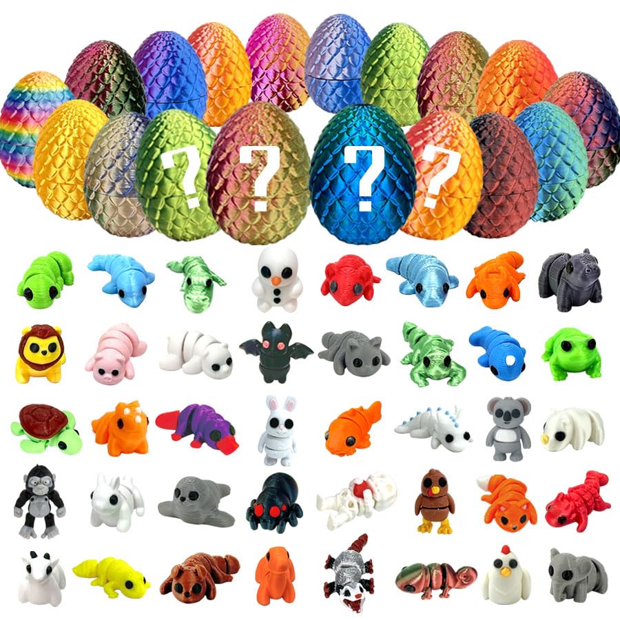 Photo 1 of 4 Pcs 3D Printed Micro Dragon Eggs with 40 Mini Animal Figurines Inside,Christmas and Birthday Gifts, Executive Desk Decor