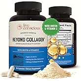 Live Conscious Beyond Collagen Multi Collagen Capsules - Types I, II, III, V & X - Hydrolyzed Blend with Biotin & Vitamin C for Hair, Skin, Nails 90 Capsules