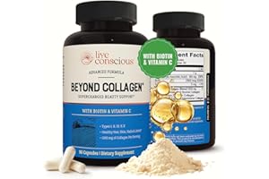 Live Conscious Beyond Collagen Multi Collagen Capsules - Types I, II, III, V & X - Hydrolyzed Blend with Biotin & Vitamin C for Hair, Skin, Nails 90 Capsules