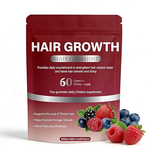 HAIR GROWTH GUMMIES,HAIR GROWTH BIOTIN SOFT CHEWS VITAMINS WITH BIOTIN,MIXED BERRY FLAVOR,TO PROMOTE THICKER,FULLER,STRONGER HAIR FOR MEN AND WOMEN,60 COUNT