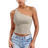 YEOREO Womens One Shoulder Tops Sleeveless Going Out Tank Top Fanciy Double Lined Cropped Tee Y2K Summer Shirts Slim Fit