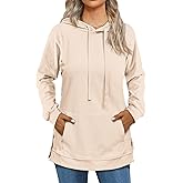 Beimuc Hoodies for Women Fashion Split Hem Drawstring Casual Long Sleeve Sweatshirts Tops with Pockets