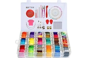 LE PAON Embroidery Floss Cross Stitch Threads String Kits with Organizer Storage Box Included 108pcs Colorful Friendship Bracelets Floss with Number Stickers&Floss Bobbins &110 Pcs Cross Stitch Tool Kits