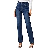 AMPOSH Women’s High-Rise Straight Leg Jeans - Comfortable Stretch Denim Classic Fit Casual & Work Pants