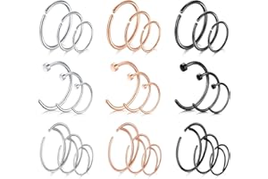 FECTAS Nose Rings Hoops Surgical Steel 20g Gauge 6mm 8mm 10mm 12mm Earrings Piercing Hoops Jewelry for Men Women
